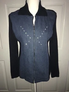 Women’s Faded Glory Jacket-Sweater Denim Blue and Black Size Small - Picture 1 of 8