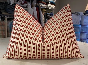 ONE SCALAMANDRE RED "PITTI" GEOMETRIC FRENCH CUT VELVET CUSTOM BOLSTER PILLOW - Picture 1 of 2