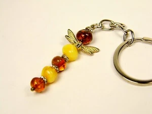 Baltic Amber Dragonfly Keychain Keyring Pendant Multicolor Natural 1198 - Picture 1 of 9
