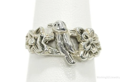 Anillo vintage de plata de ley con pájaros y flores - talla 6,75 Foto 1 de 4