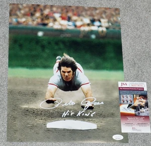 PETE ROSE "HIT KING" Signed REDS Slide 11x14 Photo + JSA COA WIT 778751 - Picture 1 of 2