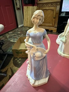 Candle Holder Porcelain Figurine Elegant Lady Candlestick Country Blue Glazed 10 - Picture 1 of 1
