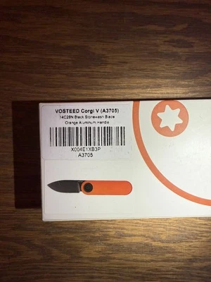 NEW Vosteed Corgi V knife Orange Aluminum Handle 14C28N Matt-Black Blade - Image 1 of 2