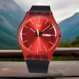 RARE SWATCH RED REBEL SUOR701 SWISS WATER RESISTANT MEN'S WATCH NEW BATTERY  - Picture 1 of 10