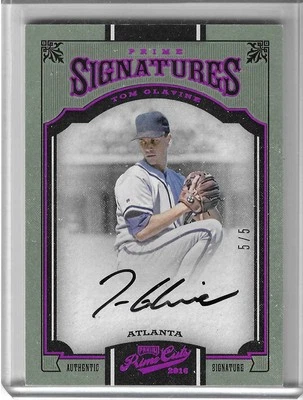 2016 Panini Prime Cuts Prime Signatures Purple / 5 Tom Glavine #PS-TG Auto HOF - Image 1 of 2