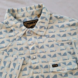 Howler Brothers Ranchero Jacquard Polo Men M Blue AOP Jacquard Claypot Western - Picture 1 of 4
