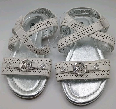 Michael Kors White w/ Silver MK Logo Dinah Girl's Sandals Toddler Size 10 NWOT - Image 1 of 4