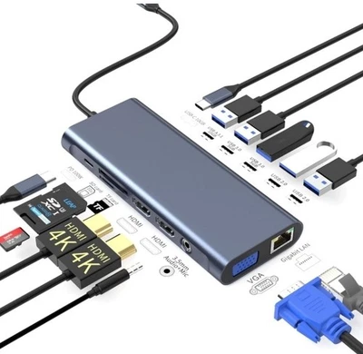 14 in 1 USB C Laptop Docking Station Dual Monitor Triple Display, 2 4K HDMI, VGA - Image 1 of 4