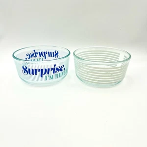 Pyrex Striped And Surprise I’m Hungry on Clear Glass Mixing Bowls - Picture 1 of 8