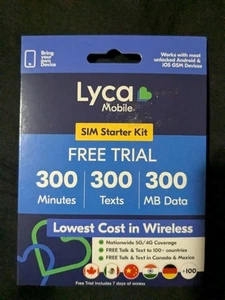 Lycamobile Sim Starter Kit Included SIM Card Unlimited Talk 300 Plan 1st Month - Photo 1 sur 3