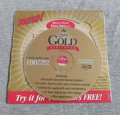 (NEW) 1998 Vintage America Online AOL CD GOLD Version 3.0, Sealed Free US Ship - Image 1 of 2