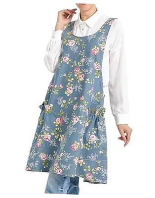  Acogedores Delantales Ajustables Traseros Cruzados para Mujer con Bolsillos Algodón Rosa Flor Foto 1 de 4