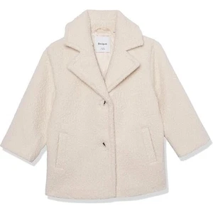 Desigual Girls Woven Collared Faux Fur Coat Long Sleeve Button Jacket, Size 9/10 - Picture 1 of 6