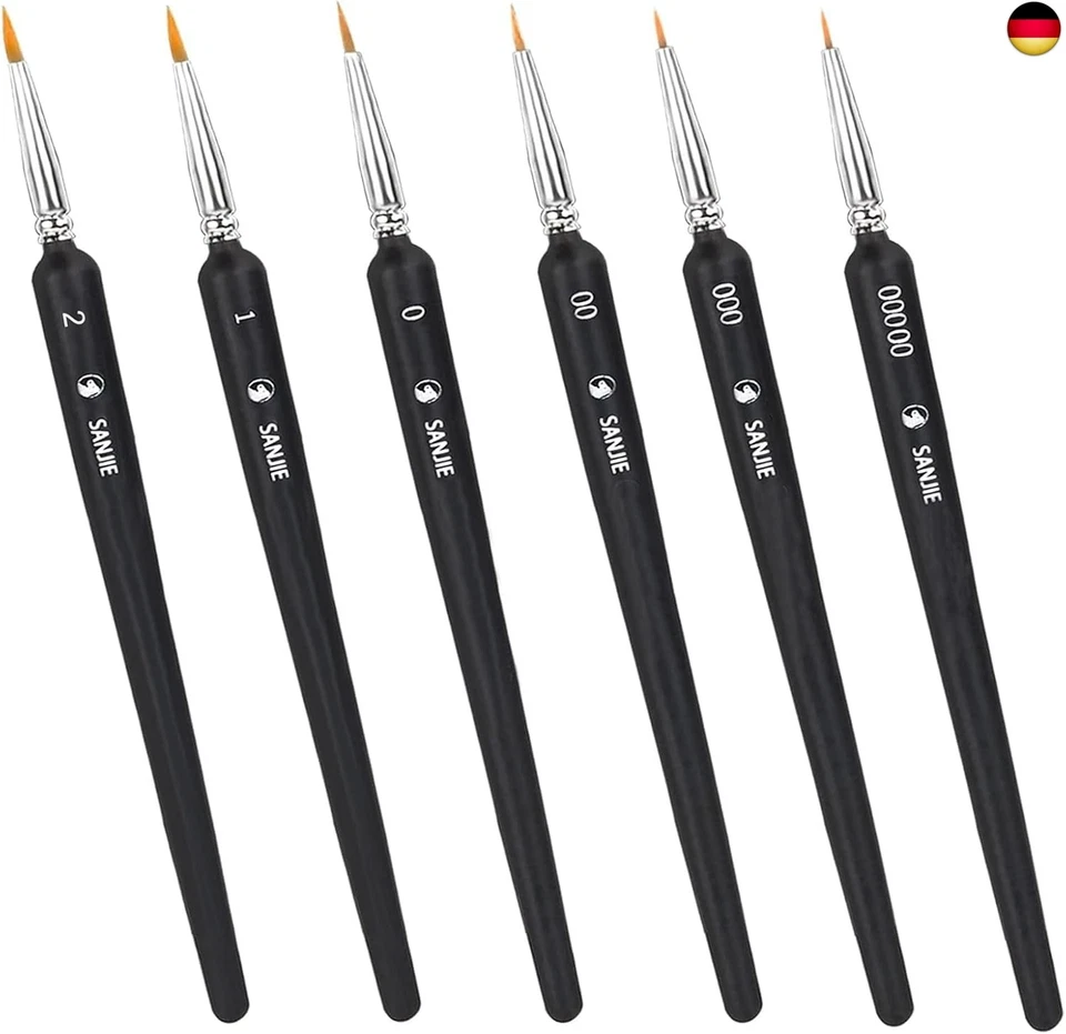 SAIZONE Feines Pinsel Set für Modellbau, Malen Nach Zahlen, Künstler - 6 Stück (Größen 0