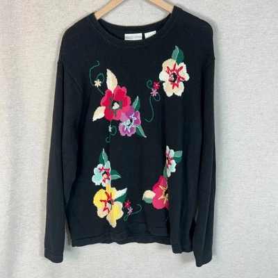 VTG Blair Boutique Women Sweater Size 2XL Sequin Flowers Grandmacore Embroidered - Image 1 of 4