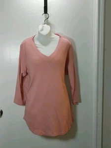 Isaac Mizrahi Live! Essentials 1X Rose Pink   Pima Cotton Tee V-Neck Long Sleeve - Picture 1 of 9