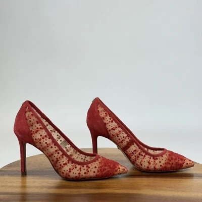 Para mujer Sam Edelman Hazel 10 Rojo Gamuza Punta Transparente Tacones de aguja Talla 5 M Foto 1 de 4