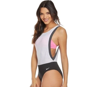 Nike one piece Layered Swimsuit - size Small - Black / White - retail $110 - Picture 1 of 5