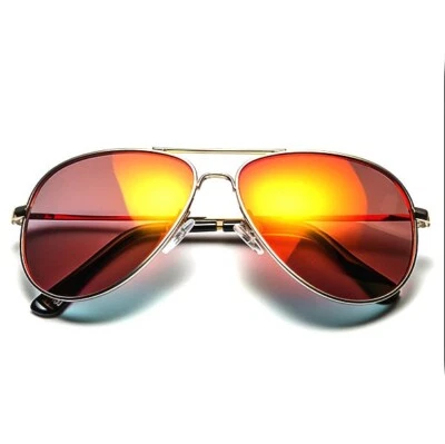 RED MIRROR COLORED LENS AVIATOR STYLE METAL SILVER FRAME SUNGLASSES UVB - Image 1 of 4