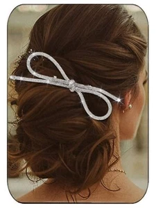 Sparkly Rhinestone Hair Clip Silver Bow Hair Barrettes Crystal Party Costume ... - Picture 1 of 7