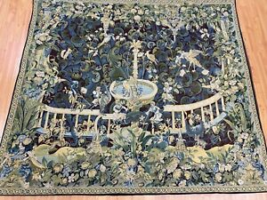 4'5" x 5'1" Hanging French Tapestry - Fountain - Hand Made - 100% Wool
