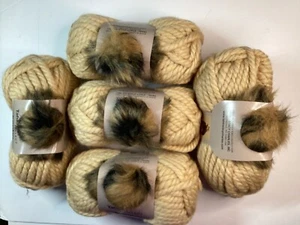 YARN LOT OF 5 Tahki Jumbo Select Wool Acrylic Yarn, Beige with Brown Pompom - Picture 1 of 7