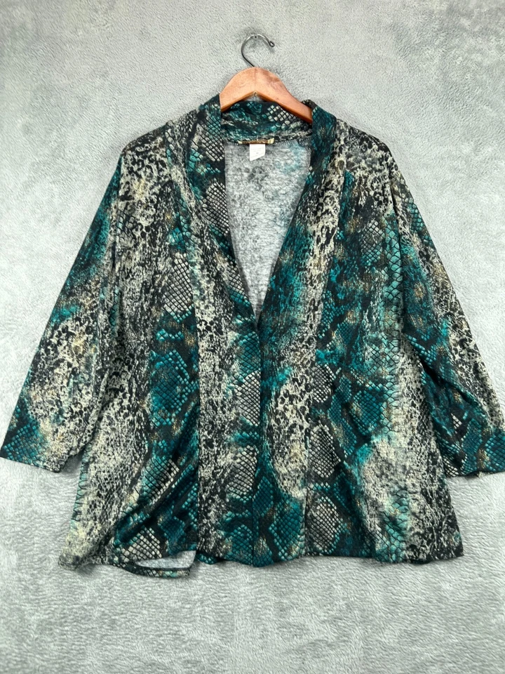 女式开衫掸子中号 DAVINA 绿色米色金属蛇开口长袖 — 第 1/4 张图片