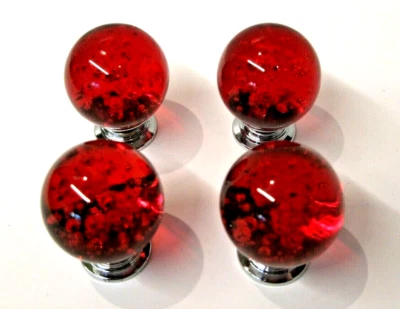 Red Round Door Knobs 4 Pcs Cabinet Drawer Cupboard 30mm Dia + Screws - Image 1 of 4