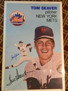 TOM SEAVER SIGNED 24"X36" GEO GRAPHICS POSTER IN THE STYLE OF A 1954 TOPPS CARD - Picture 1 of 11