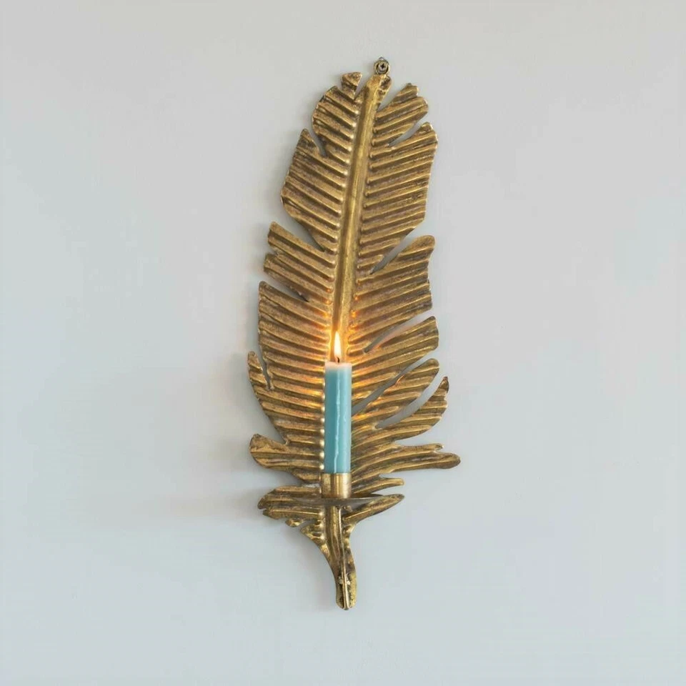Gold Feather Wall Candle Holder Vintage Candlestick Holder Home Wedding Decor - Image 1 of 2