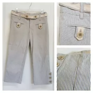 Nanette Lepore woman’s Mid Rise Blue & Khaki Stripe Pants belted Size 2/28 *Cute - Picture 1 of 12