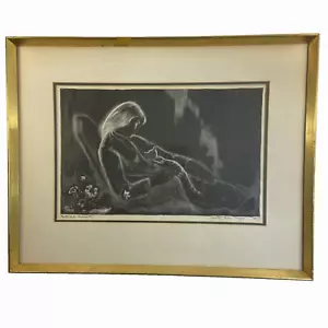 Art Dorothy Lake Gregory Signed Lithograph Girl with Cat Framed Matted 19 x 15 - Picture 1 of 14