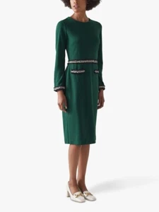 LK Bennett Dr Vinnie Dress Dark Green Long Sleeve Waist Band Detailing, UK10 - Picture 1 of 11