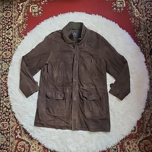 Brooks Brothers Men's Suede Leather Wool Lined Field Jacket Car Coat Brown Large - Picture 1 of 20