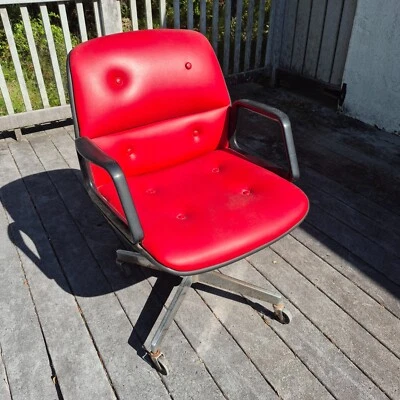 Silla de oficina vintage todo acero MCM AÑOS 70 80 vinilo rojo acero Foto 1 de 4