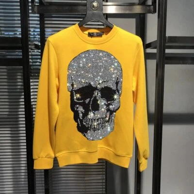 Nueva Moda Lujo Calavera Estrás Sudadera con Capucha Hombres Sudadera Pullover Todas las Tallas Foto 1 de 4