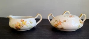 Creamer & Covered Sugar Bowl Haviland Autumn Leaf Excellent Condition Good Gold - Picture 1 of 4