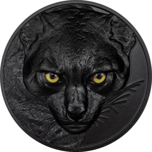 2024 Palau Hunters by Night Ocelot 2 oz Silver Obsidian Black Coin Mintage 888 - Picture 1 of 8