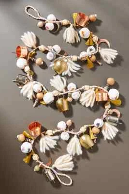 Anthropologie Meliora Guirnalda Campanas Cinta de Lino Borlas Pompones Navidad NUEVO Foto 1 de 3