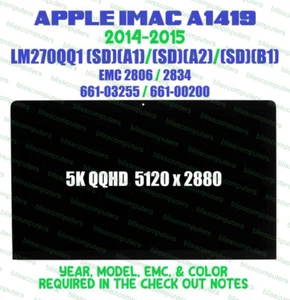 LCD Screen Panel Display Apple iMac A1419 2014 Early 2015 LM270QQ1-SDA1 A2 - Picture 1 of 4