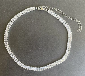 Emerald Cut Cubic Zirconia Tennis Choker Necklace 925 Sterling Silver Plated - Picture 1 of 5