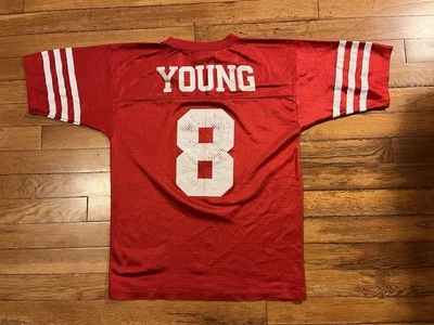 老式 Steve Young 旧金山 49 人队标志运动球衣青少年 M 10-12 红色 — 第 1/4 张图片