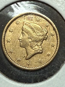 1851 P ONE DOLLAR GOLD COIN TYPE 1 LIBERTY HEAD Plugged Sharp Details $1 - Picture 1 of 5