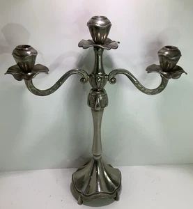 Victorian Candelabra Silver Tone 3 Tapered Candles Destailed 17” Tall 15” Wide - Picture 1 of 9