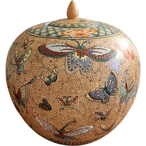 Barattolo zenzero porcellana vintage dipinto a mano con coperchio farfalla e motivo floreale M... - Foto 1 di 6