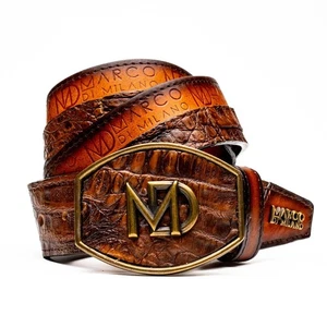 NUEVO Cinturón Exótico Western Marco Milano Para Hombres Cuero de Cocodrilo Genuino Arce Texas - Imagen 1 de 4