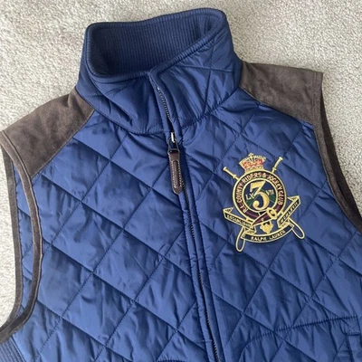 Ralph Lauren Sport Womens Vest S Quilted Crest Crown Logo Suede Trim Equestrian - Image 1 of 4
