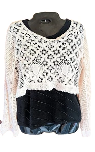 Boho Crochet Lace Crop Womens Top M Festival Hippie Cottagecore Romantic Dainty - Picture 1 of 9