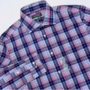 NEW Lauren Ralph Lauren Men's Button Up Shirt Size 15 Multicolor Plaid Button Up - Picture 1 of 9