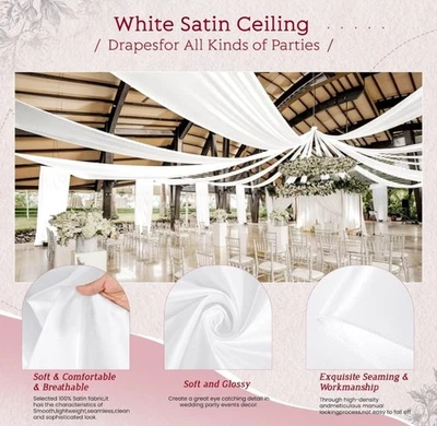 4块白色天花板窗帘婚礼天花板窗帘5英尺x40英尺婚礼弧... — 第 1/4 张图片